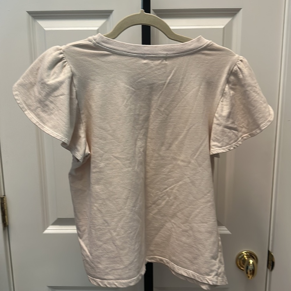 Anthropologie T.LA Ruffle Short Sleeve Top in Oatmeal NEW - Picture 6 of 6